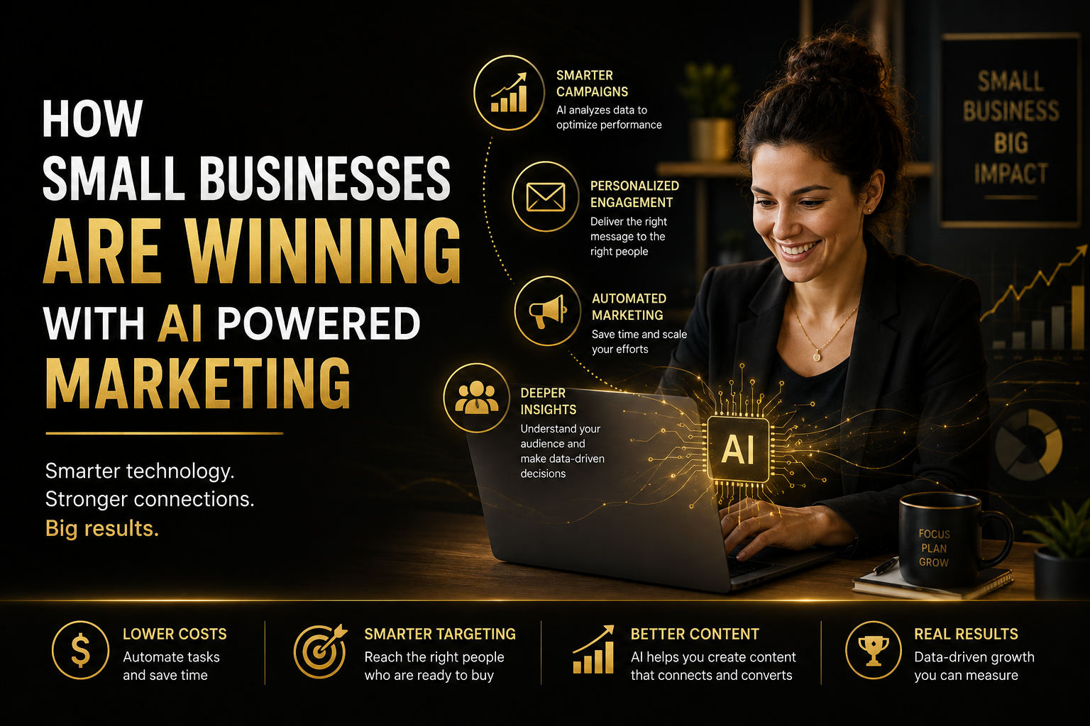 Glowing network of AI connections surrounding a small storefront